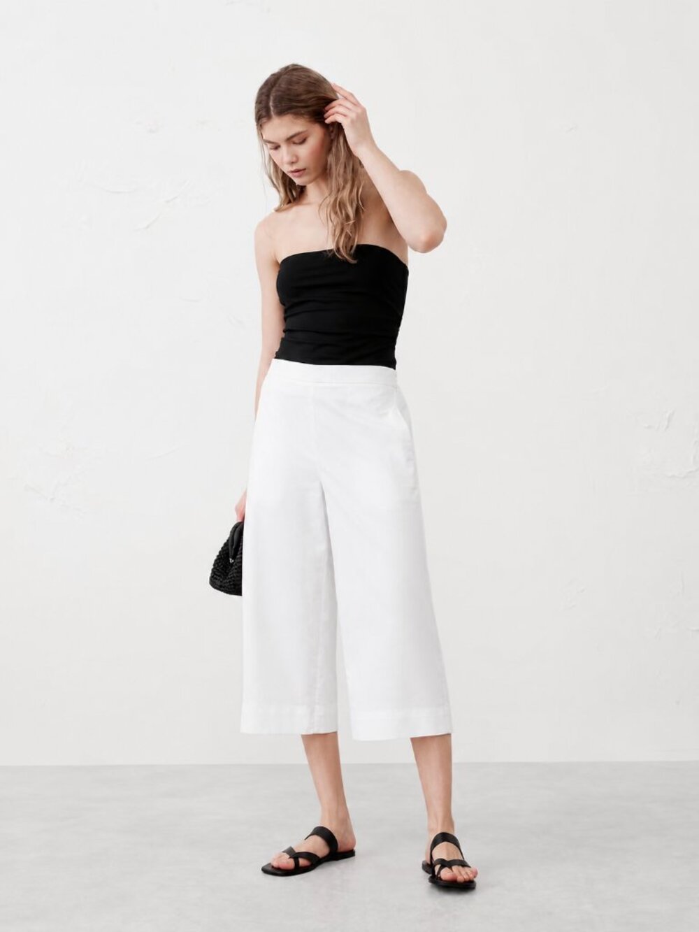 BANANA REPUBLIC Wide Leg Linen Blend Cropped Pull-On Pants White Women's Medium
